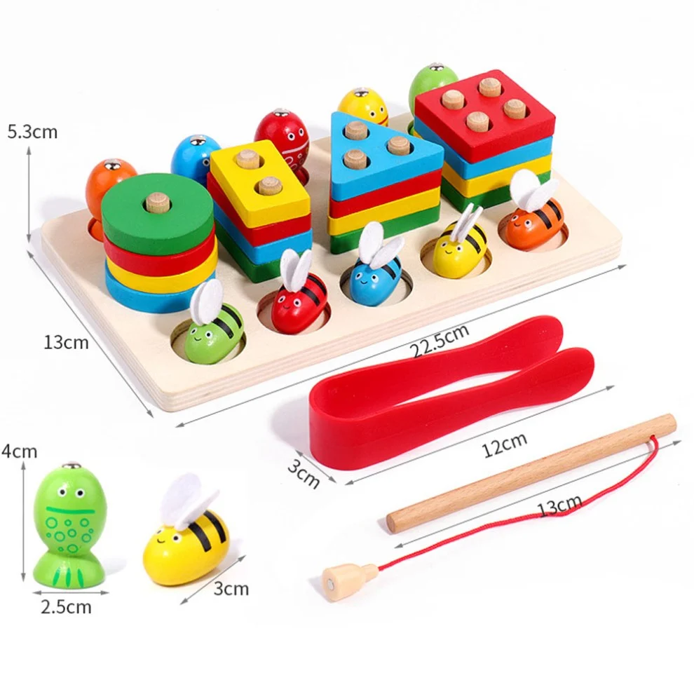 Joc educativ 3 in 1 – Sortare, Pescuit magnetic si Albinute, Lemn [3]