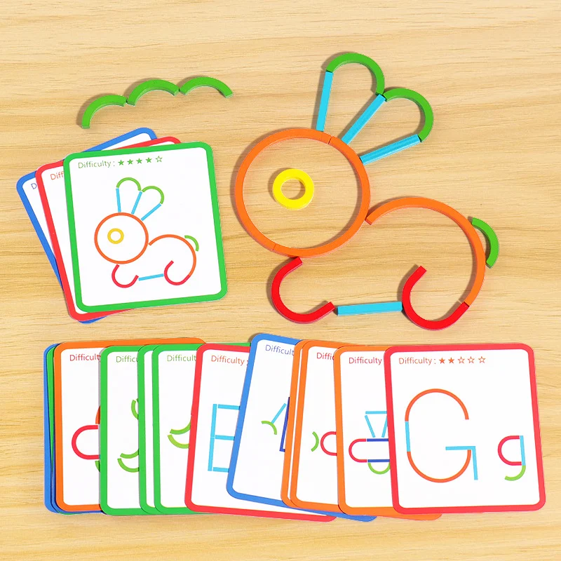 Joc educativ Sticks and Rings – Piese din lemn si cartonase ilustrate [3]