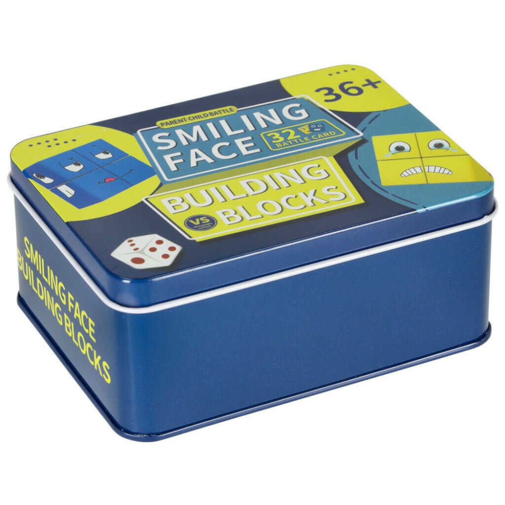 Joc emotii copii 3 ani+, expresii faciale, cuburi lemn, 26 carduri, cutie metalica [9]