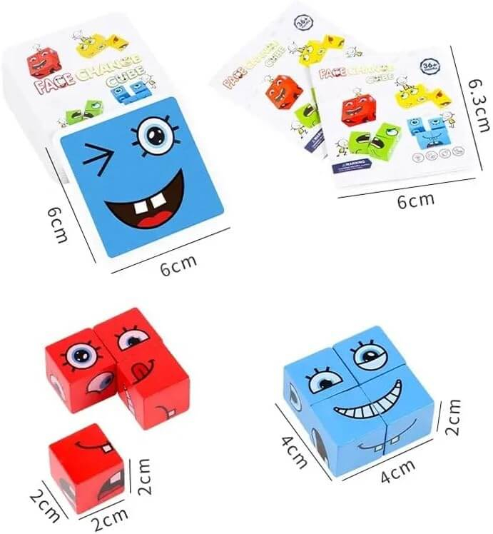 Joc Expresii Faciale - Educativ cu Cartonase si Cuburi din Lemn, 3 Ani+ [3]
