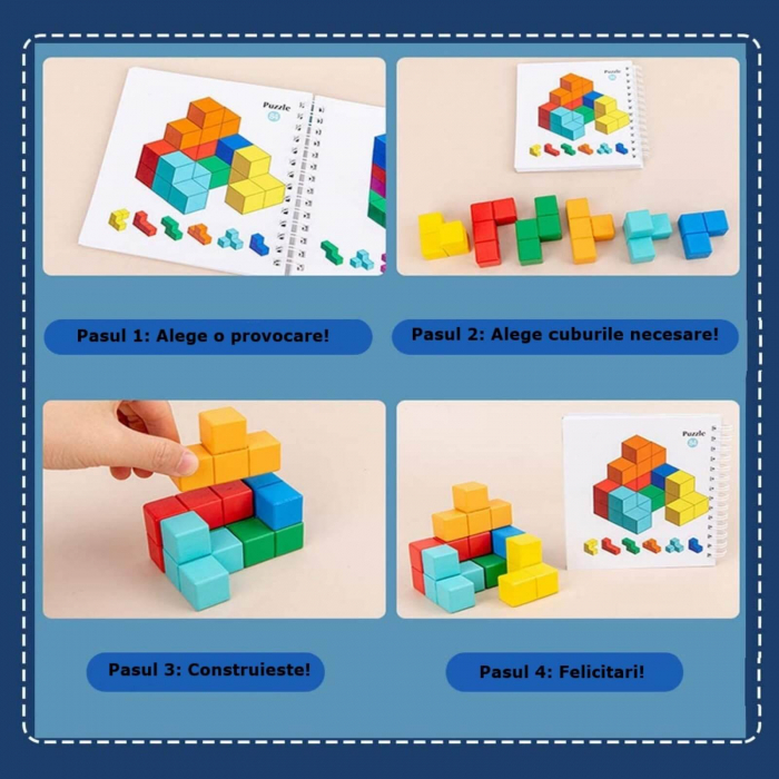 Jocuri si jucarii educative ⭐ Joc Logic Tetris Cuburi Lemn. [6]