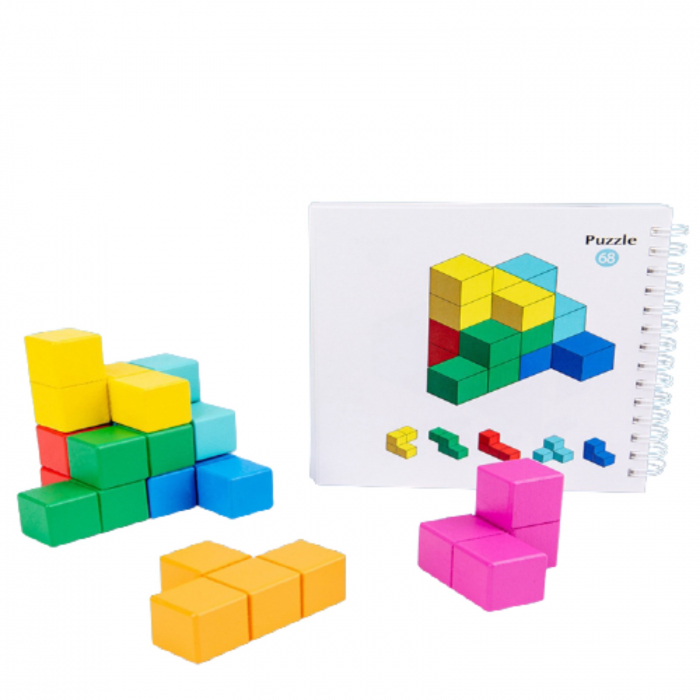 Jocuri si jucarii educative ⭐ Joc Logic Tetris Cuburi Lemn. [4]