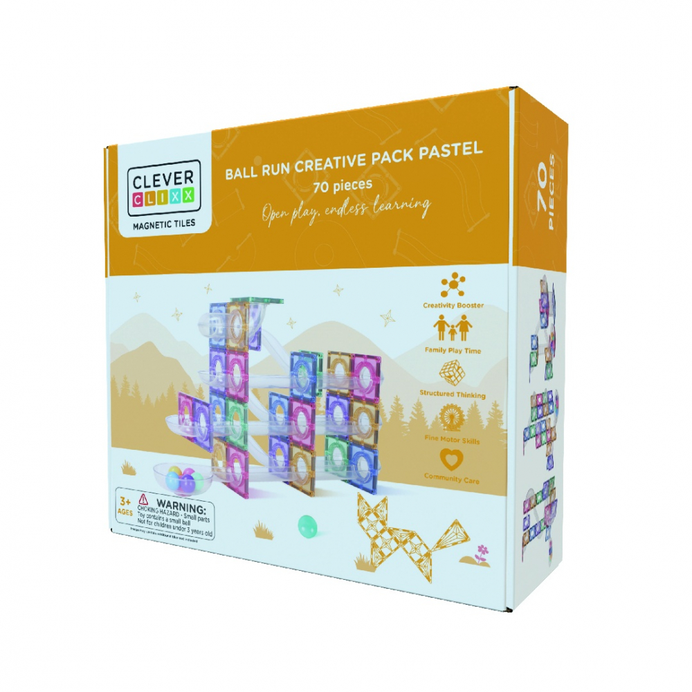 Joc magnetic Circuit pastel cu bile - 70 Piese, Cleverclixx, varsta 3 - 6 ani, Baiat, Fata [1]
