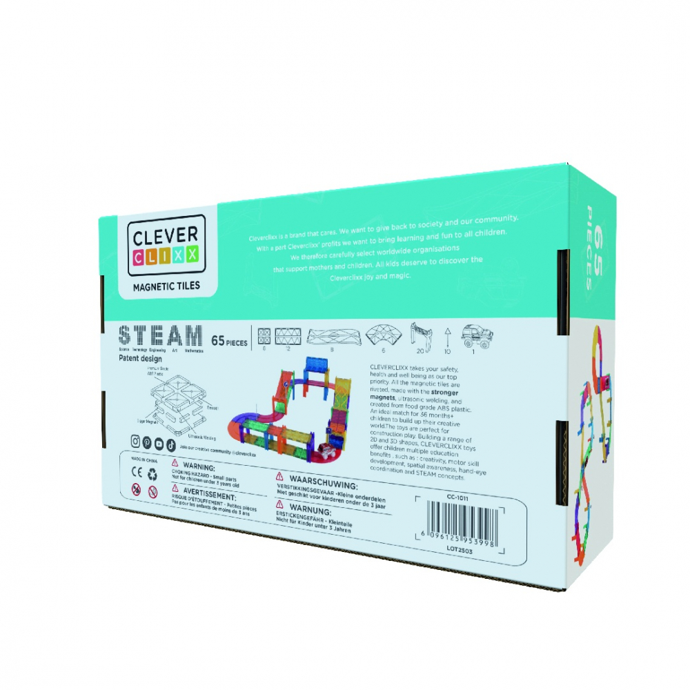 Joc magnetic Traseu de curse 65 piese, Cleverclixx, varsta 3 - 6 ani, Baiat, Fata [3]