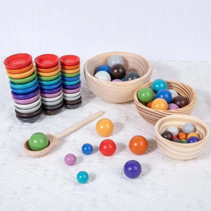 Joc motricitate, Montessori, bile colorate din lemn - Micostore.ro [3]