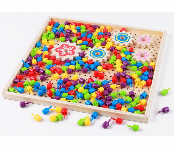 Joc creatie tip mozaic pixel din lemn cu piuneze, multicolor, 257 piese. [4]