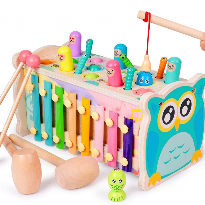 Banc de lucru cu ciocanel, xilofon, pescuit ⭐ Whack a mole. [8]