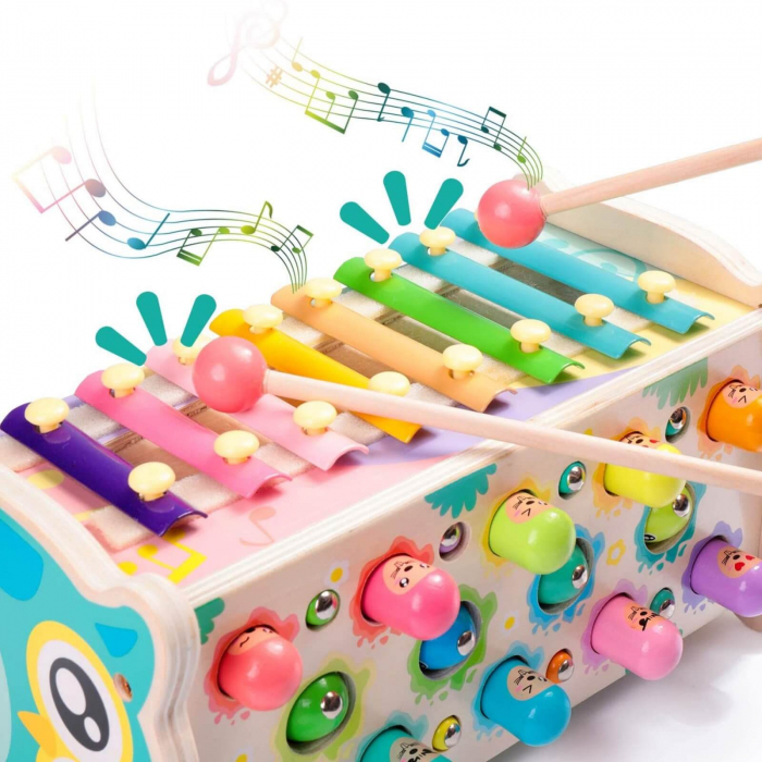 Banc de lucru cu ciocanel, xilofon, pescuit ⭐ Whack a mole. [6]