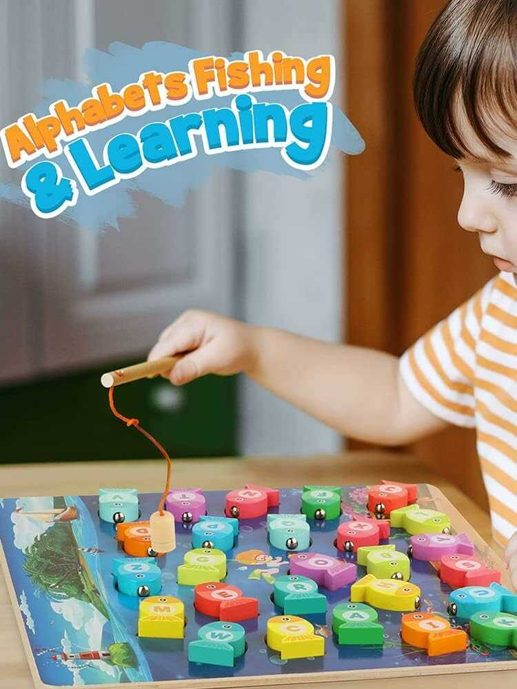 Joc pescuit magnetic Montessori din lemn, alfabet, 3 ani+ [2]