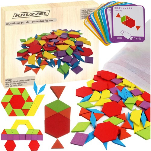 Joc Tangram,❤️ Puzzle Lemn Tangram cu 155 piese. [1]