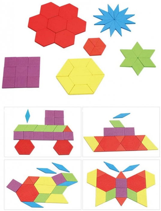 Joc Tangram,❤️ Puzzle Lemn Tangram cu 155 piese. [5]