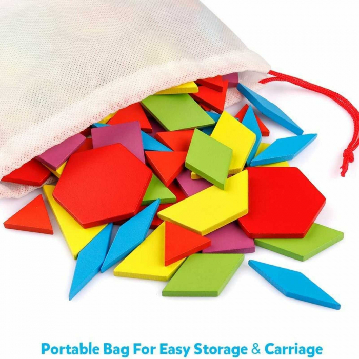 Joc Tangram,❤️ Puzzle Lemn Tangram cu 155 piese. [6]