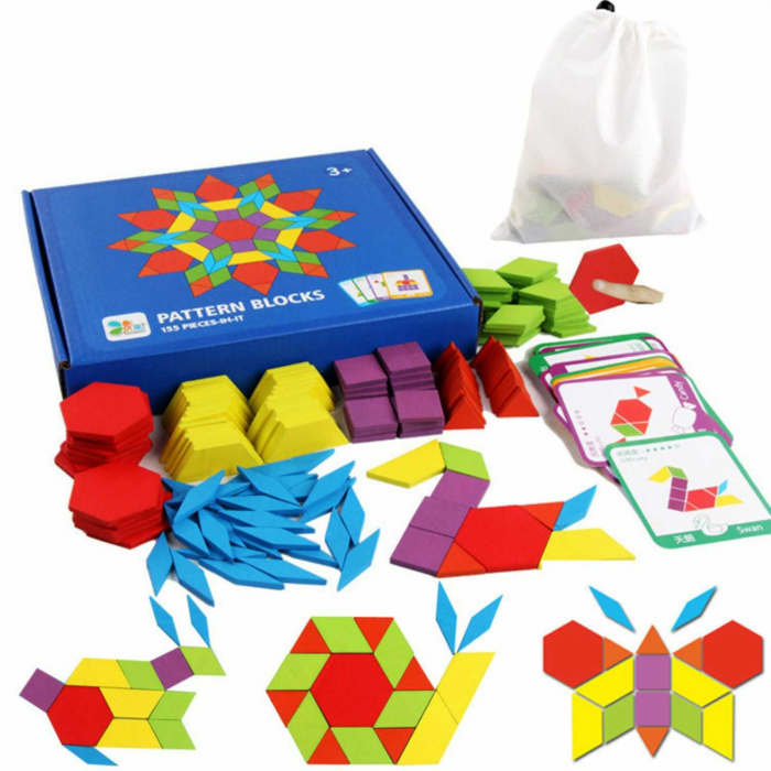 Joc Tangram,❤️ Puzzle Lemn Tangram cu 155 piese. [10]