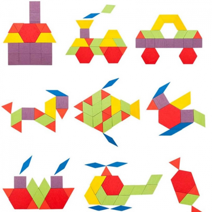 Joc Tangram,❤️ Puzzle Lemn Tangram cu 180 piese. [2]