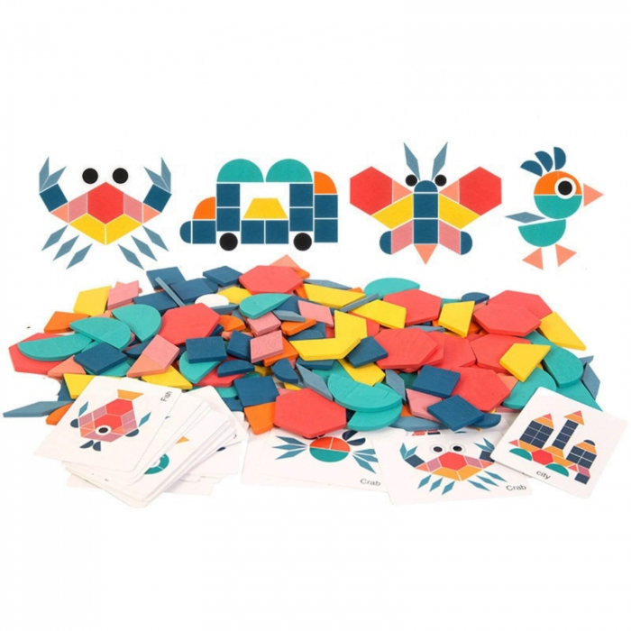 Joc Tangram,❤️ Puzzle Lemn Tangram cu 180 piese. [3]