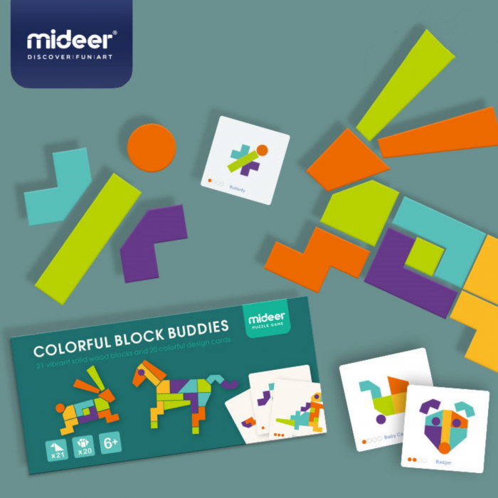 Joc din Lemn Tangram Educativ 21 piese ⭐ Mideer. [3]