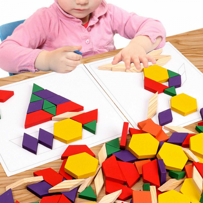 Joc Tangram,❤️ Puzzle Lemn Tangram cu 125 piese. [3]