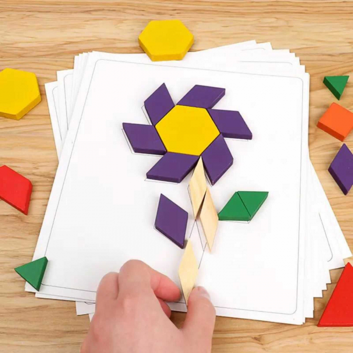 Joc Tangram,❤️ Puzzle Lemn Tangram cu 125 piese. [2]