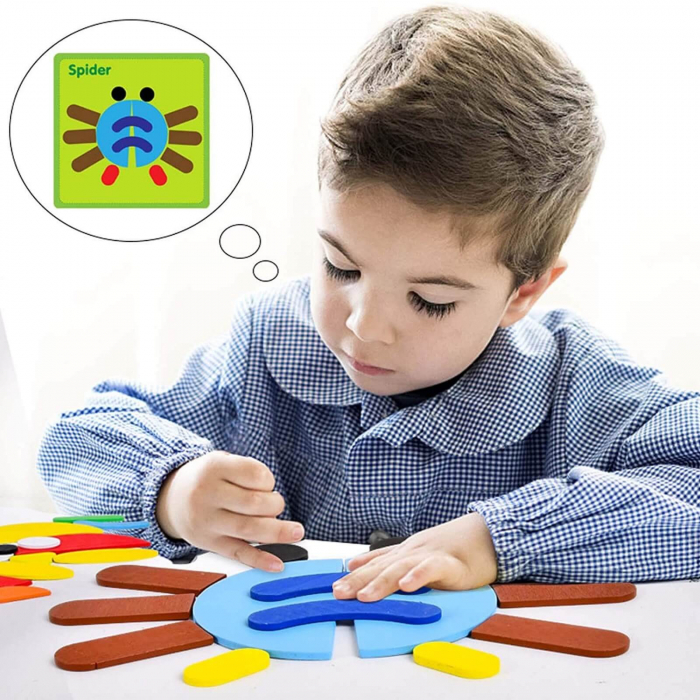 Joc Puzzle Tangram ⭐ Montessori din Lemn cu 39 piese. [3]