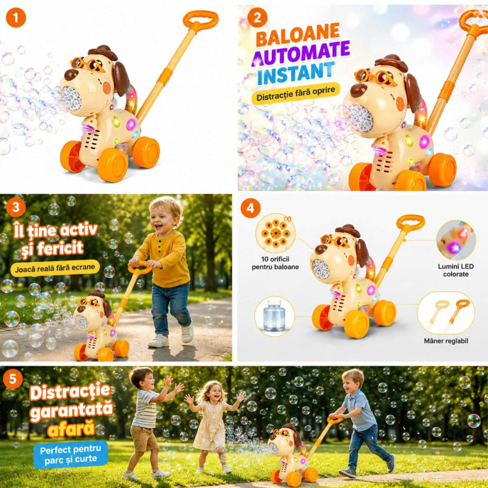 Jucarie baloane sapun, Catelus 2 in 1, de impins, USB, 3 ani+ [4]