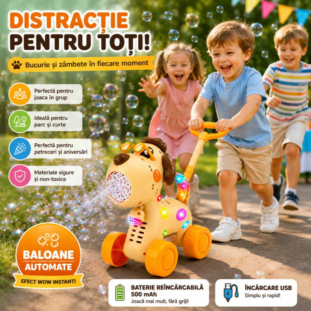 Jucarie baloane sapun, Catelus 2 in 1, de impins, USB, 3 ani+ [2]