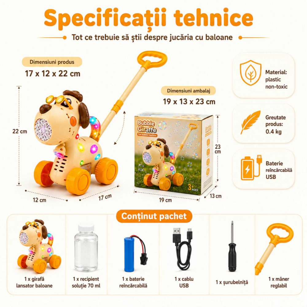 Jucarie baloane sapun, Catelus 2 in 1, de impins, USB, 3 ani+ [5]