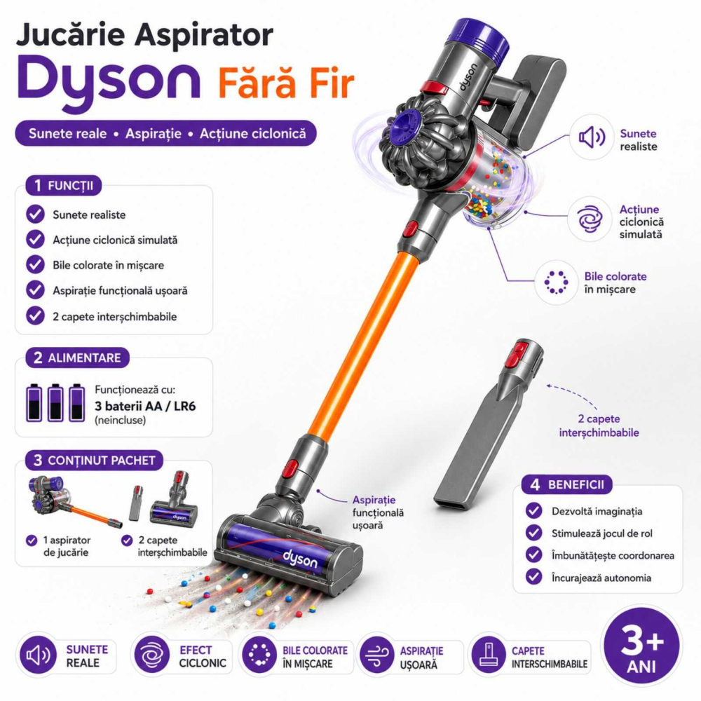 Jucarie aspirator copii Dyson fara fir | sunete si aspiratie [2]
