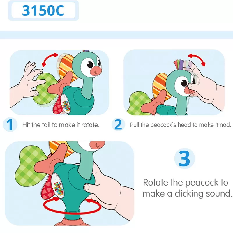 Jucarie bebe cu ventuza - paun, varsta de la 6 luni la 2 ani [8]