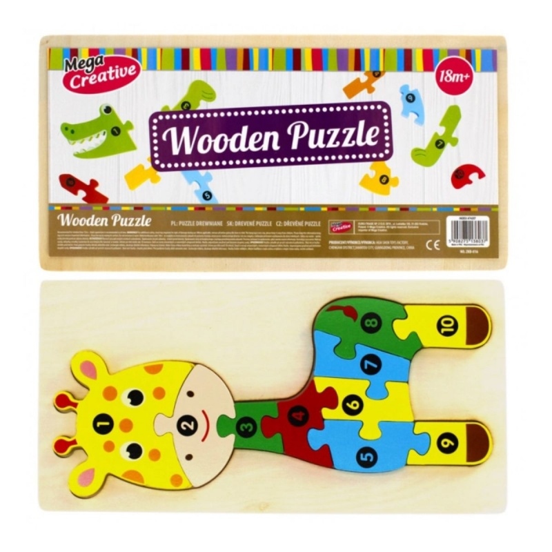 Jucarie bebelusi din lemn - puzzle girafa, multicolor - MegaCreative 474357, 10piese, 18+ luni [3]