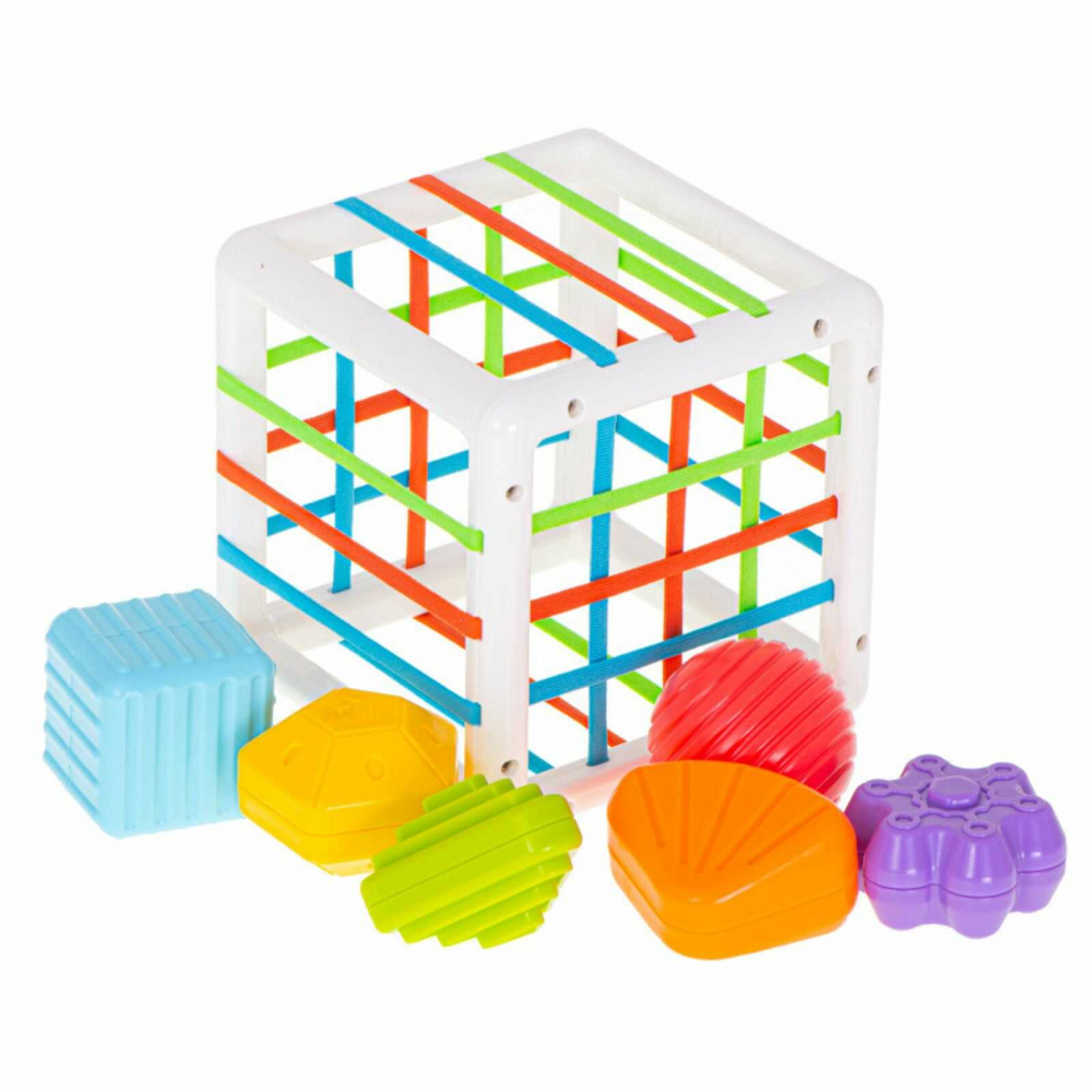 Cub Senzorial Montessori cu Forme si Benzi Elastice, 7 Piese, 12 luni+ [6]