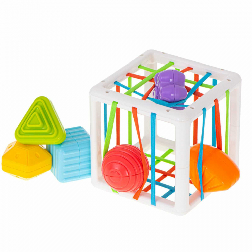 Cub Senzorial Montessori cu Forme si Benzi Elastice, 7 Piese, 12 luni+ [5]