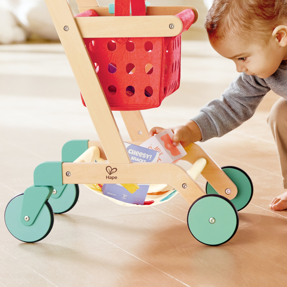 Jucarie din lemn - Carucior rosu de cumparaturi (10 piese), copii varsta 3 ani+,6 ani+,8 ani+ [11]