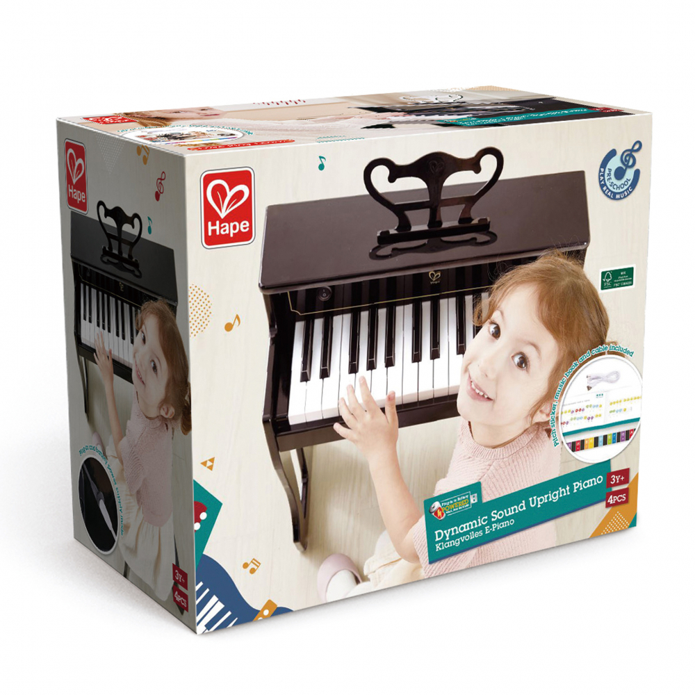 Jucarie din lemn copii - Pian electronic negru inalt [3]