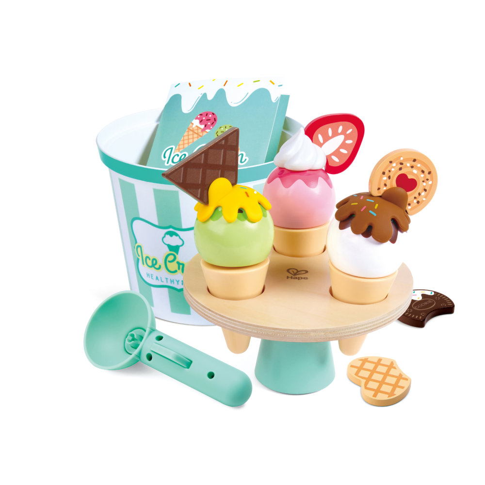 Jucarie din lemn - Set de inghetata pentru scoatere si servire (19 piese), copii varsta 2 ani+,6 ani+ [2]