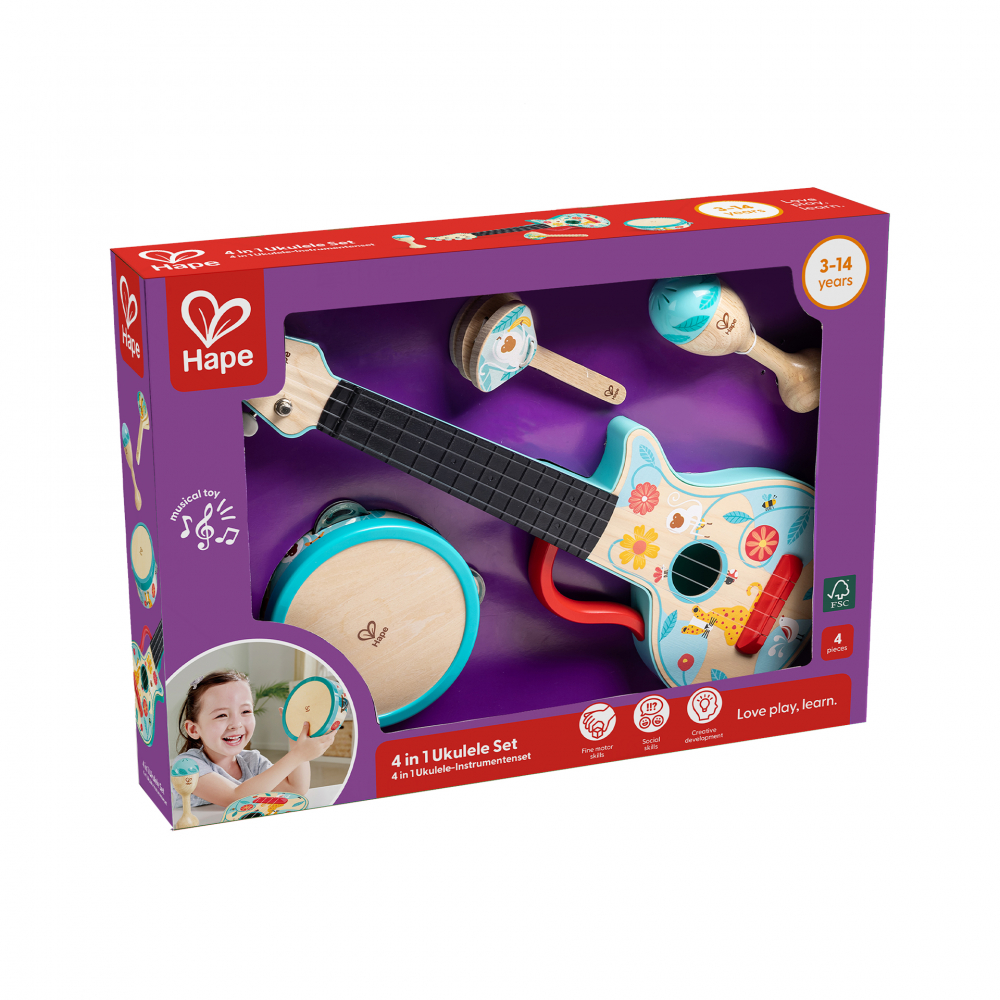 Jucarie din lemn - Set de ukulele 4 in 1 pentru copii [4]