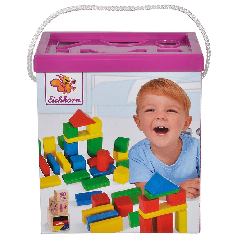 Jucarie Eichhorn Cuburi in galetusa Coloured Wooden Blocks 50 piese [4]
