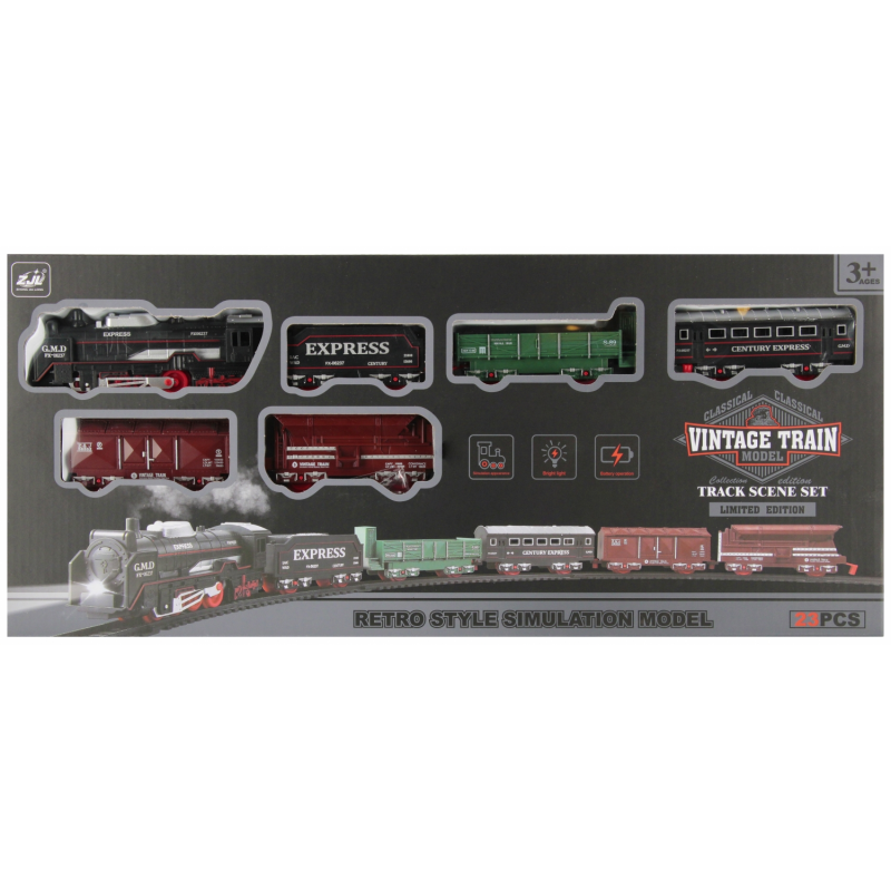 Jucarie locomotiva + 4 vagoane Vintage Train, 49x22x5cm, 23 piese, MegaCreative, 549698 [1]