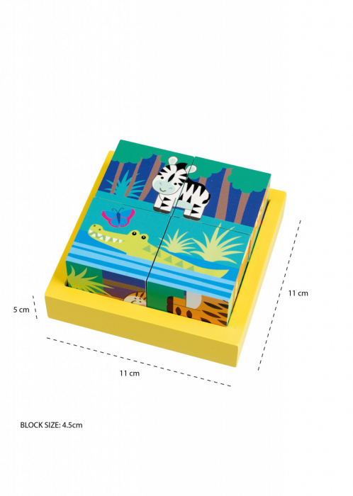 Cuburi si Puzzle cu Animale din Jungla, Jucarie Montessori, Orange Tree Toys, varsta 1 - 3 ani, Baiat, Fata [2]