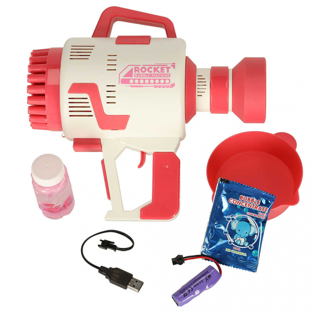 Pistol Baloane Sapun, Jucari, 48 orificii, cu lumini si baterie USB, rosu [7]