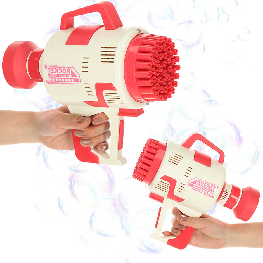Pistol Baloane Sapun, Jucari, 48 orificii, cu lumini si baterie USB, rosu [6]