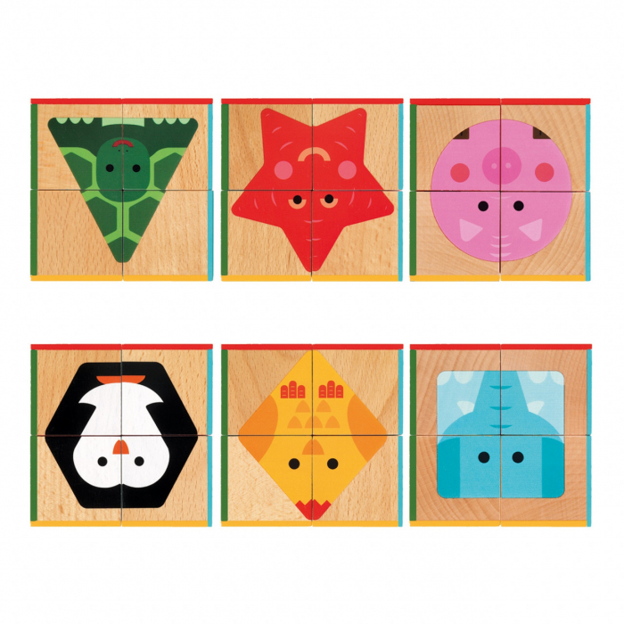 Set 4 Cuburi din lemn, puzzle basic, Jucarii Montessori, Djeco [2]