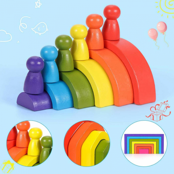 Jucarii de Stivuit, Montessori, Curcubeu - Semicercuri, Casute si Papusi [3]