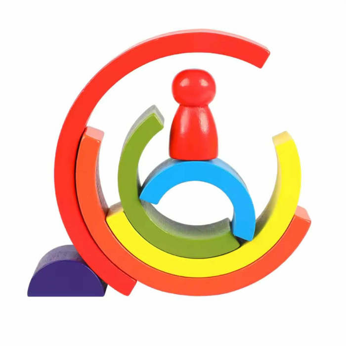 Jucarii de Stivuit, Montessori, Curcubeu - Semicercuri, Casute si Papusi [5]