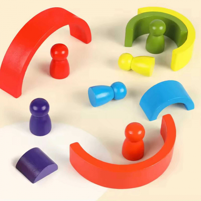 Jucarii de Stivuit, Montessori, Curcubeu - Semicercuri, Casute si Papusi [6]
