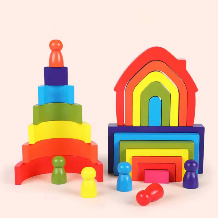 Jucarii de Stivuit, Montessori, Curcubeu - Semicercuri, Casute si Papusi [2]