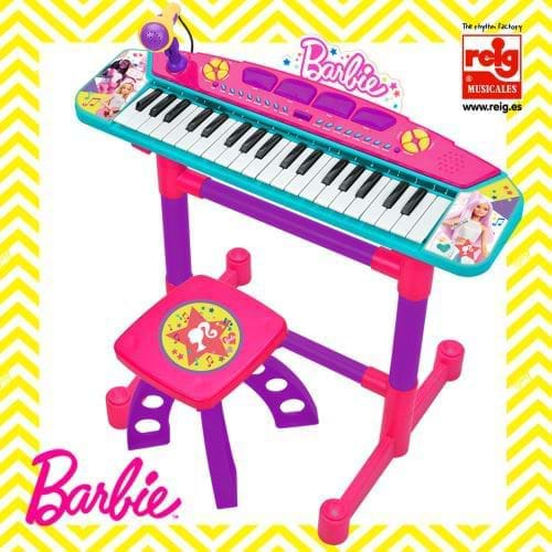 Orga electronica cu microfon si scaunel Barbie, Keyboard Electronic Reig Musicales, de jucarie [2]