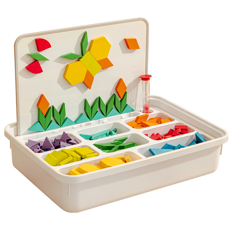 Kit magnetic educativ 250 piese cu tabla, clepsidra si ghid 240 modele, tangram 3+ [1]