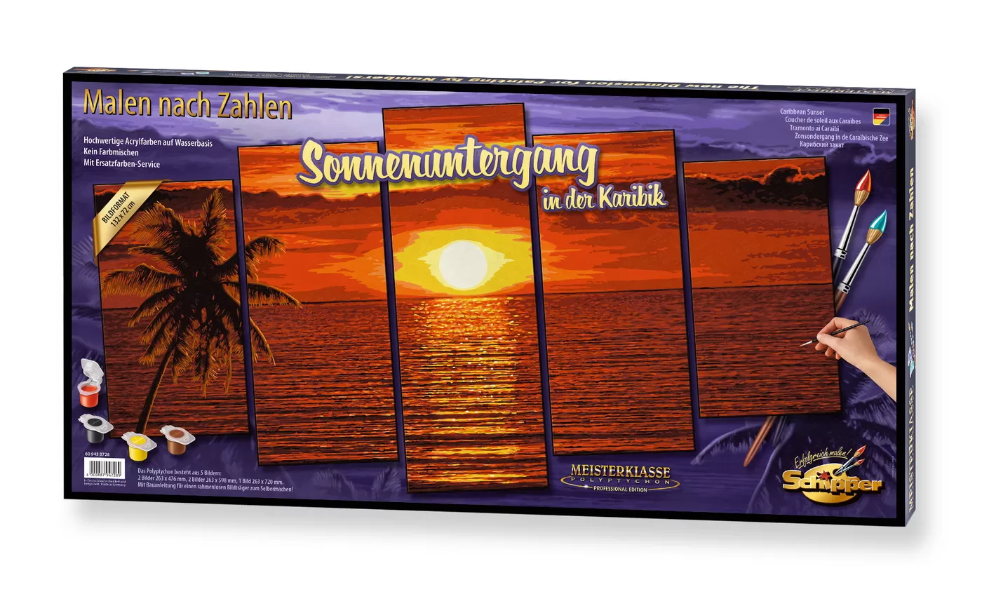 Kit pictura pe numere schipper apus in caraibe, 5 tablouri [6]