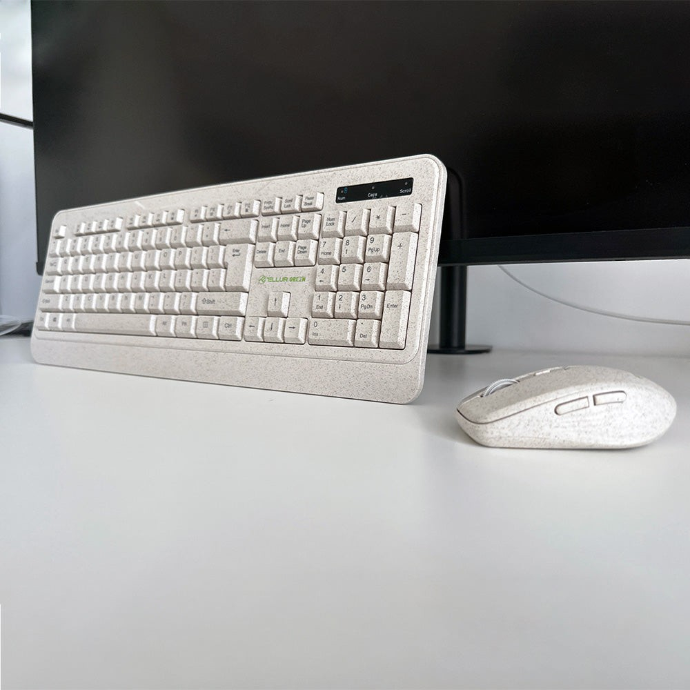 Kit tastatură și mouse fără fir Tellur Green, 2.4GHz, nano receiver, crem [2]
