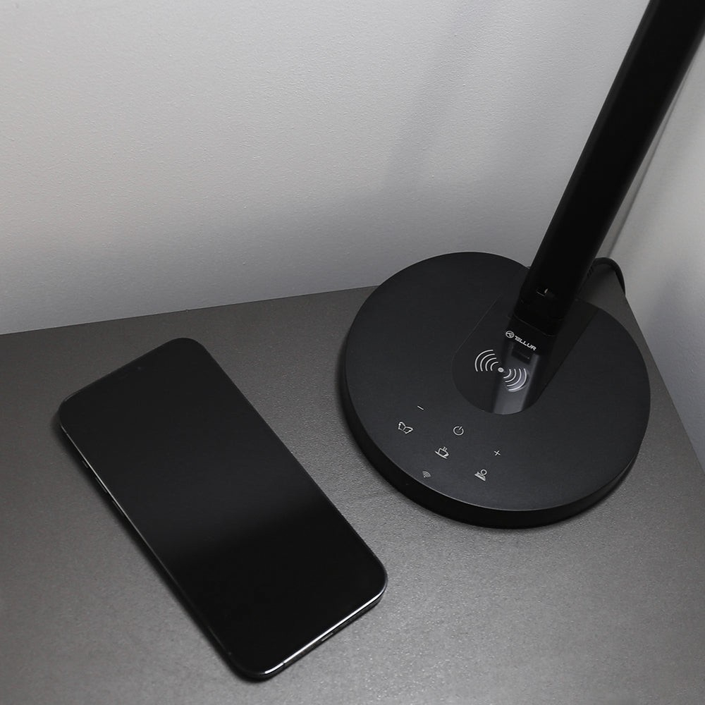 Lampă de birou WiFi Tellur Smart, 12W, lumină albă, caldă, Qi 10W, USB 10W, reglabilă, alb [4]